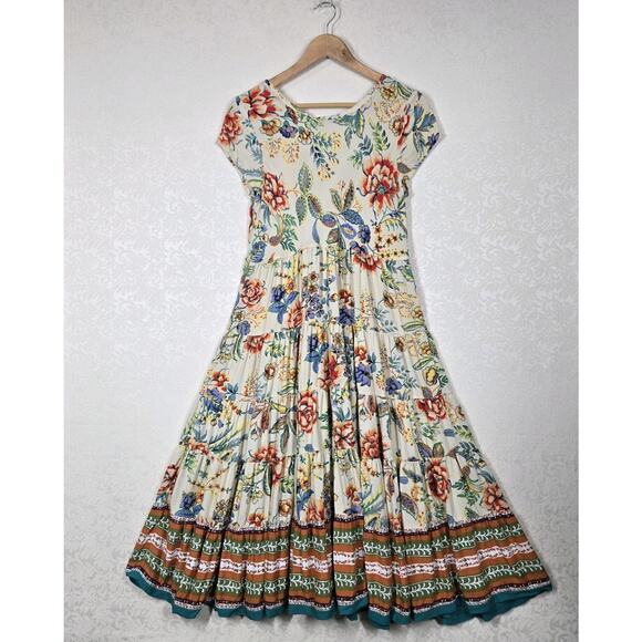 Soft Surroundings Kara Dress sz PM Yellow Multicolor Floral Tiered Boho Peasant - Picture 6 of 14